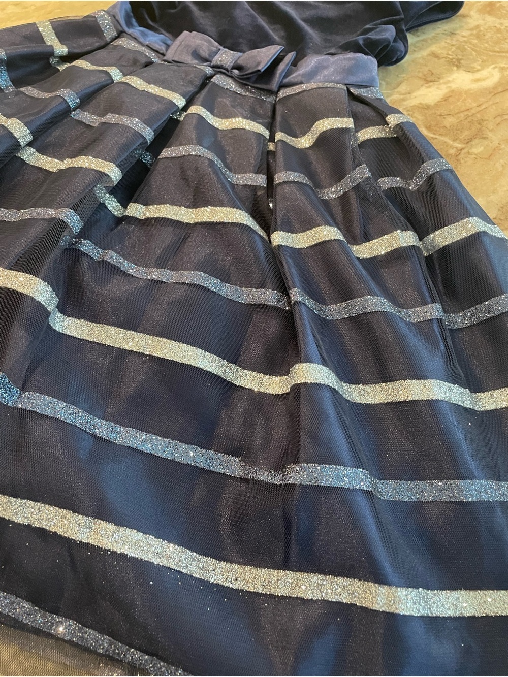 Girls Jona Michelle Party Dress Short Sleeve Tulle Glitter Navy Holiday Dress 5T - Picture 6 of 7